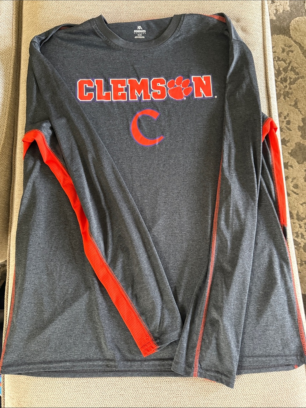 Knights Apparel Charcoal and Orange Clemson Long Sleeve Top